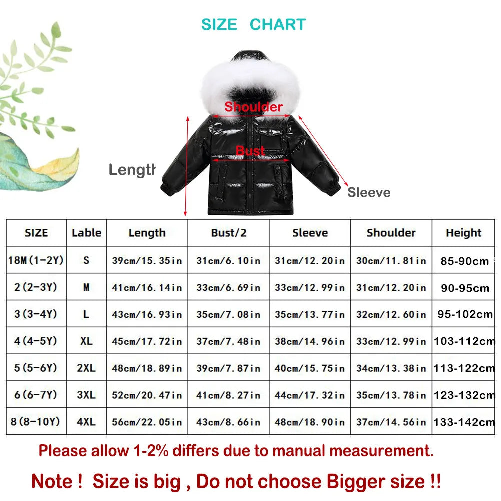 Black Winter Jacket Parka For Boys Winter Coat 90% Down Girls Jackets Children's Clothing Snow Wear Kids Outerwear Boy Clothes