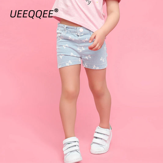 Summer Children Denim Shorts 1-8Y Girls Cotton Button Print Casual Short Jeans Korean Toddler Pants Kids Wear Clothing 2024 New