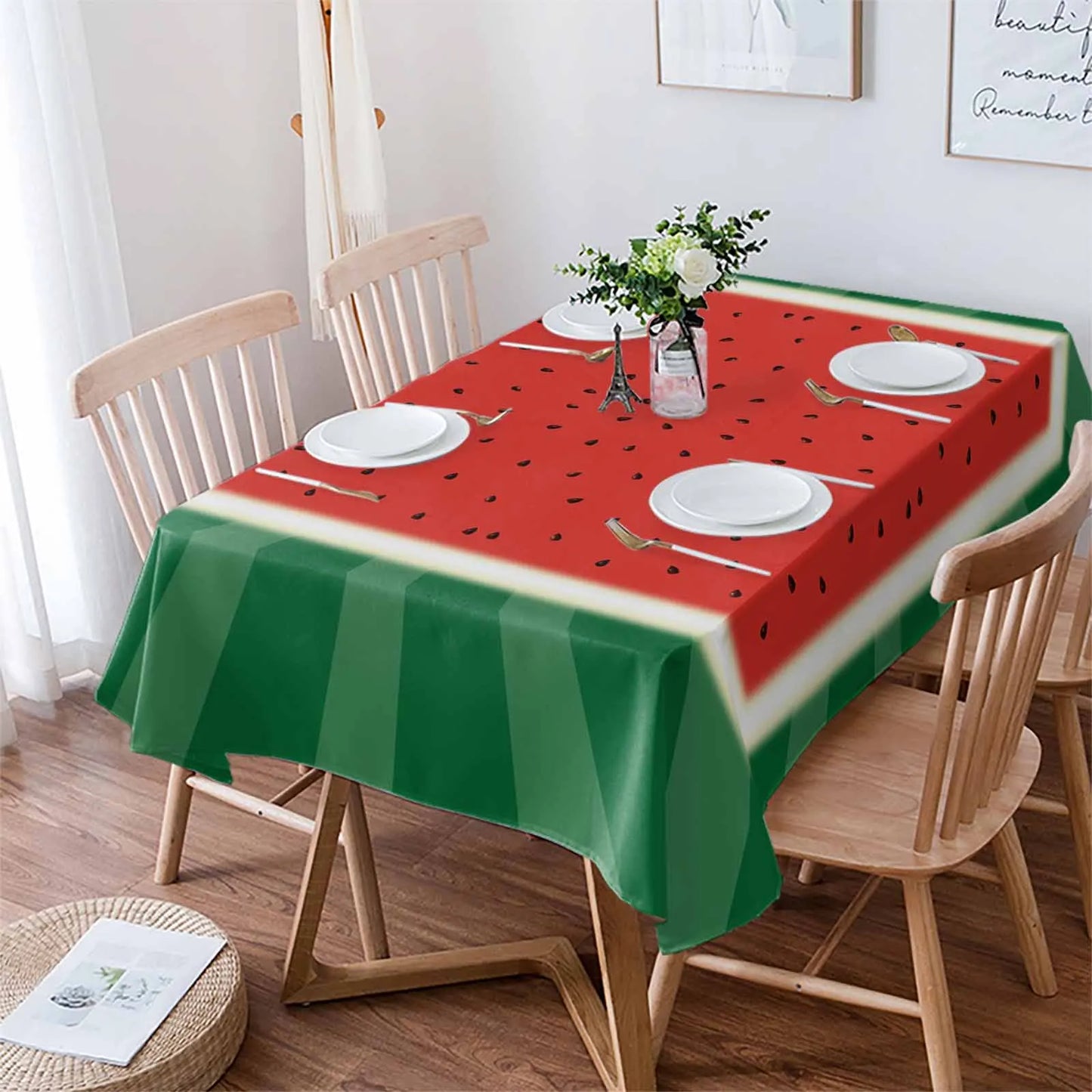 Summer Fruit Watermelon Red Green Waterproof Tablecloth Party Decorations Supplies Rectangle Table Cloth for Kitchen Table Decor