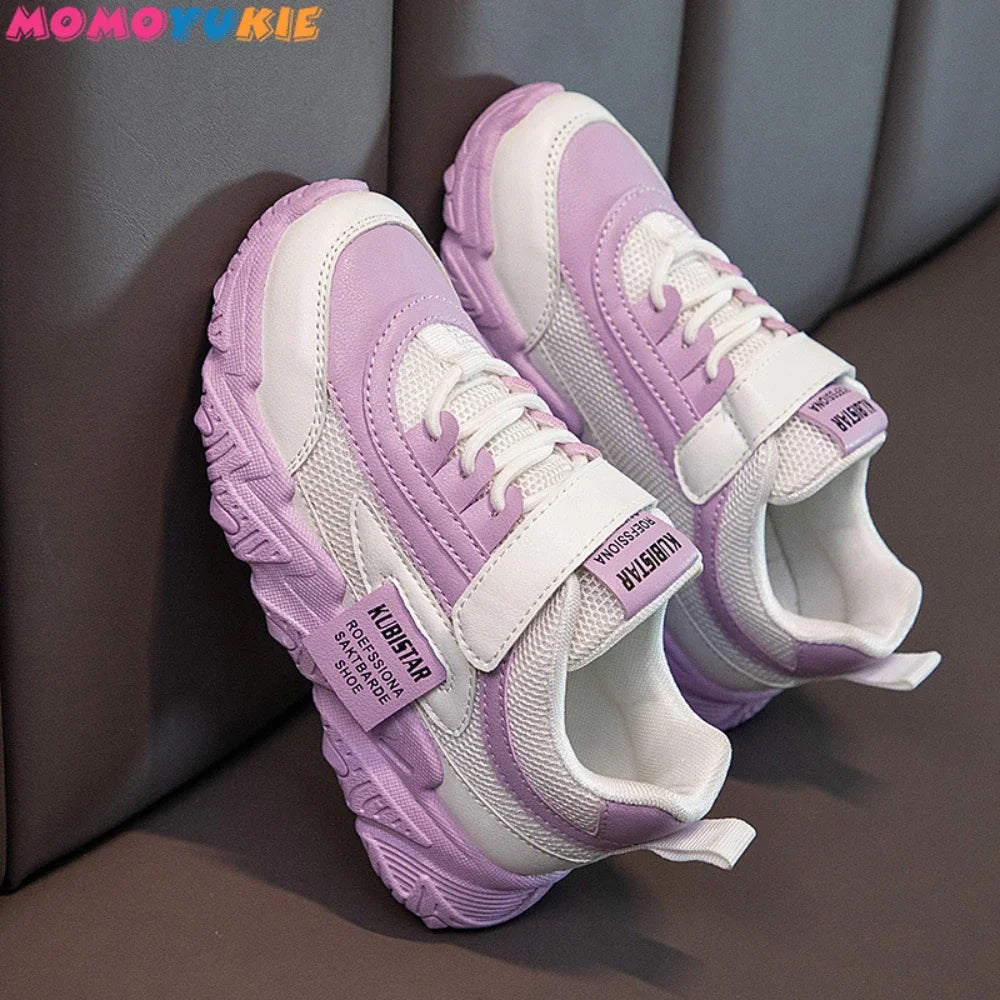 Spring New Kids Sneakers shoes 2023 PU Girls Casual Mesh Solid Pink Light Boys White Hook & Loop Children Non-slip Sports Shoe