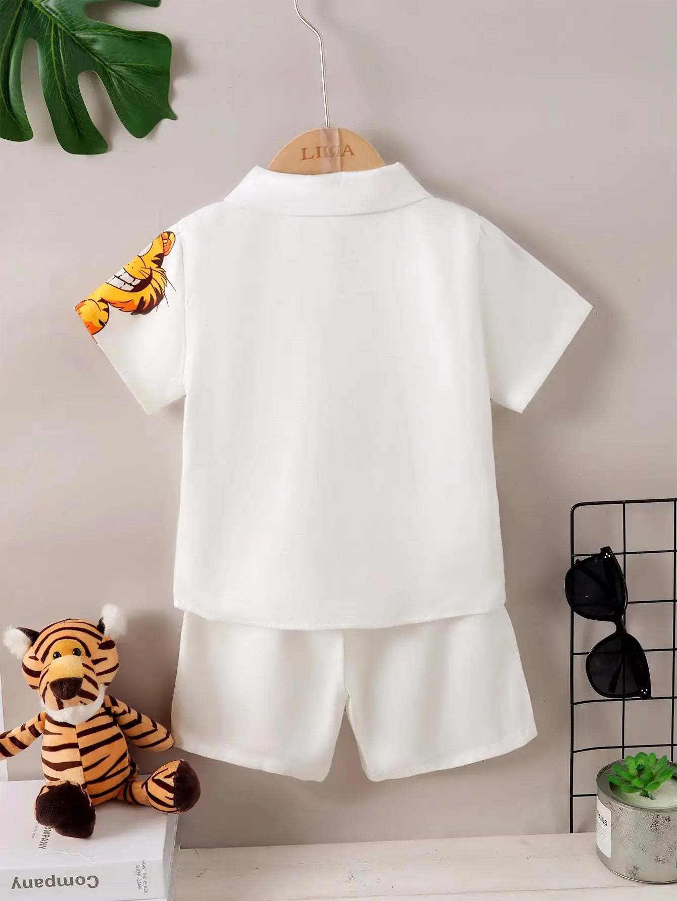 2PCS Summer Kid Boy Gentlemen Clothes Set Kitten Pattern Lapel Collar Top with Shorts First Birthday Wear for Toddlers 1-6 Y ear