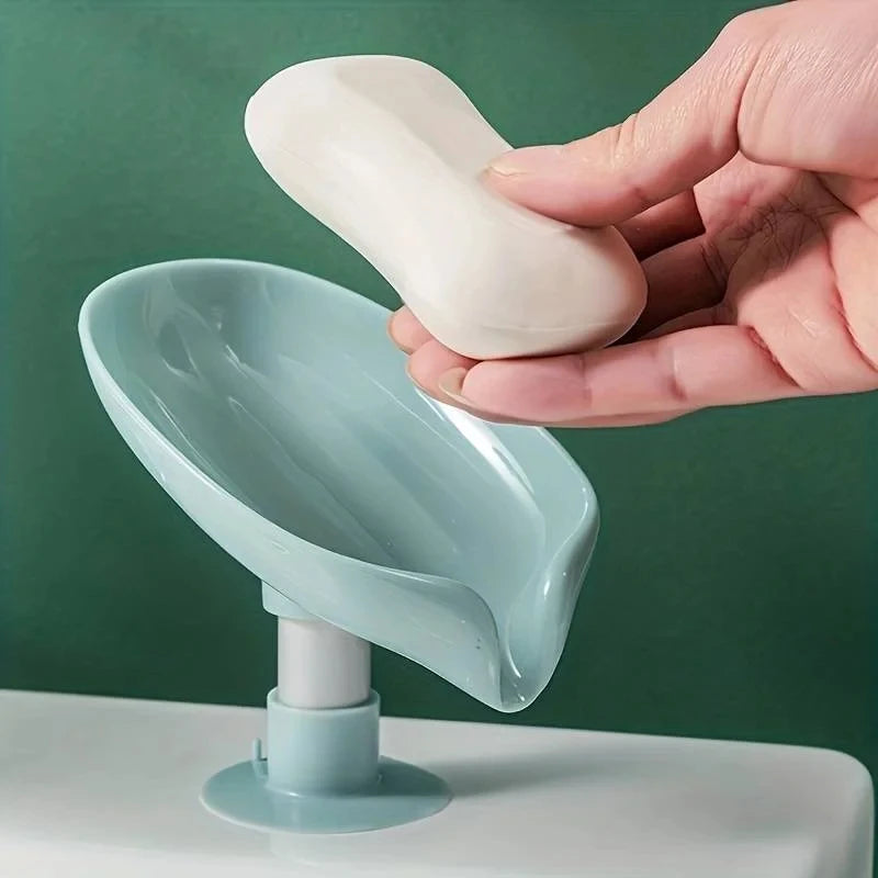 Soap Holder Drain Water Soap Dish Leaf Shape Soap Box Shower Soap Drainer Suction Cup Soap Container Modern Bathroom Accessories