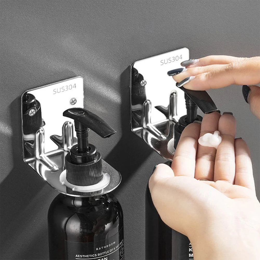 Wall Mounted Shower Gel Bottle Holder Stainless Steel Shampoo Bottle Holder Hand Soap Dispenser Hook Wall Mounted Free Punching