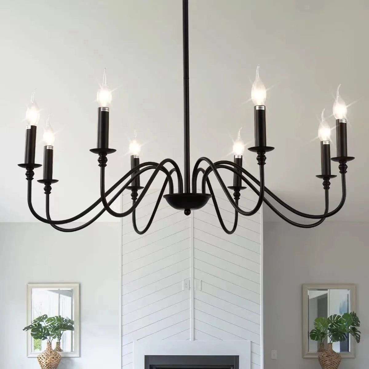 American Country Retro Gold Black Candle Chandelier Simple Fashion Iron Chandelier Hanging Restaurant Room Decorative Lighting