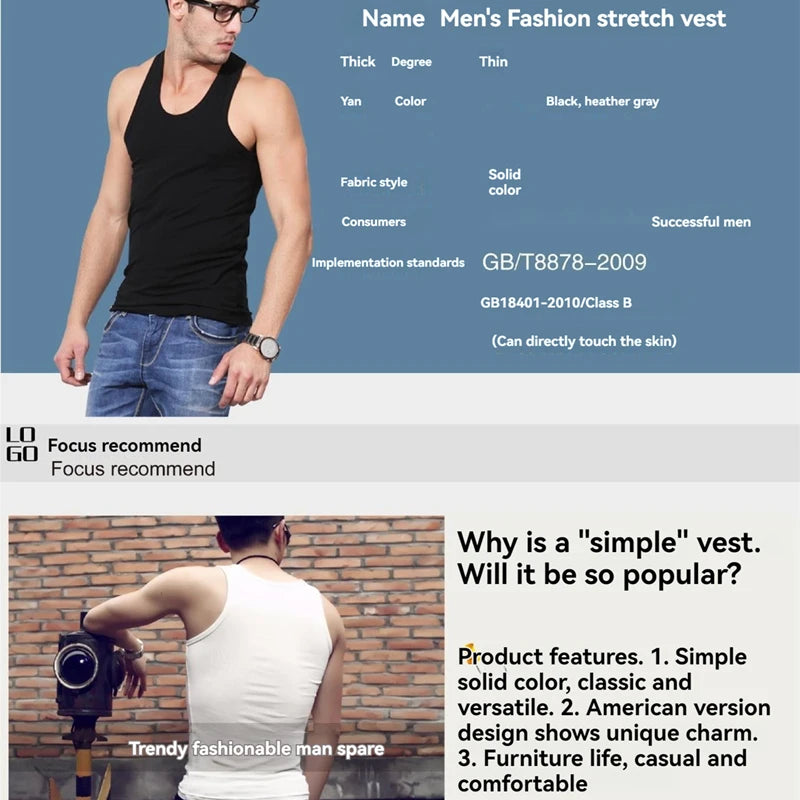 2024 New Men's Summer Lightweight Cotton Vest Sports Casual Home Outdoor Close-Fitting Tops Breathable Quick Drying Loose Vest