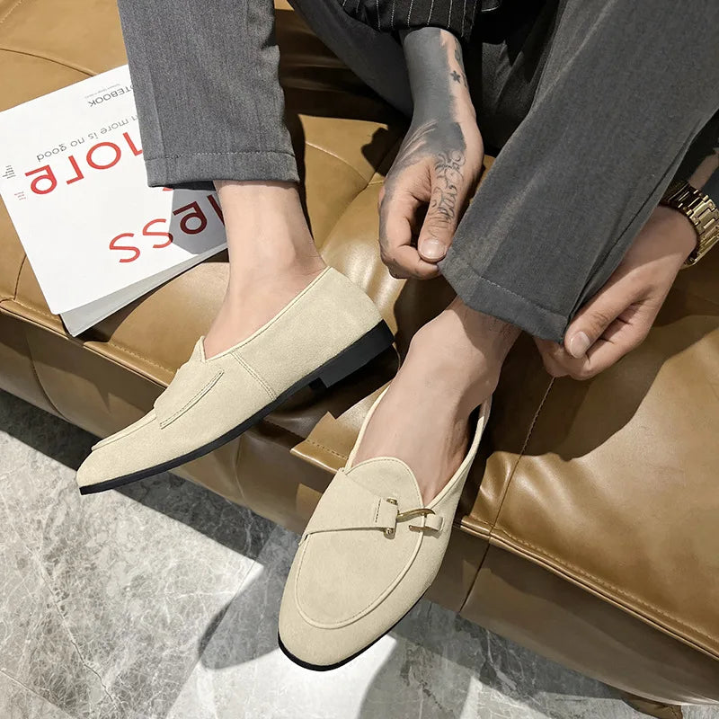 Fashion Men's Suede Genuine Leather Casual Shoes Mens Buckle Party Wedding Loafers Moccasins Men Light Comfortable Driving Flats