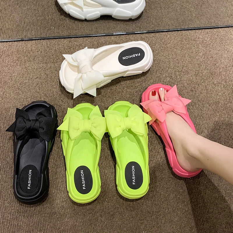 Fashion Bowknot Platform Flip Flop for Women 2024 Summer Beach Non Slip Wedge Slippers Woman Thick Sole Clip Toe Slides Sandals