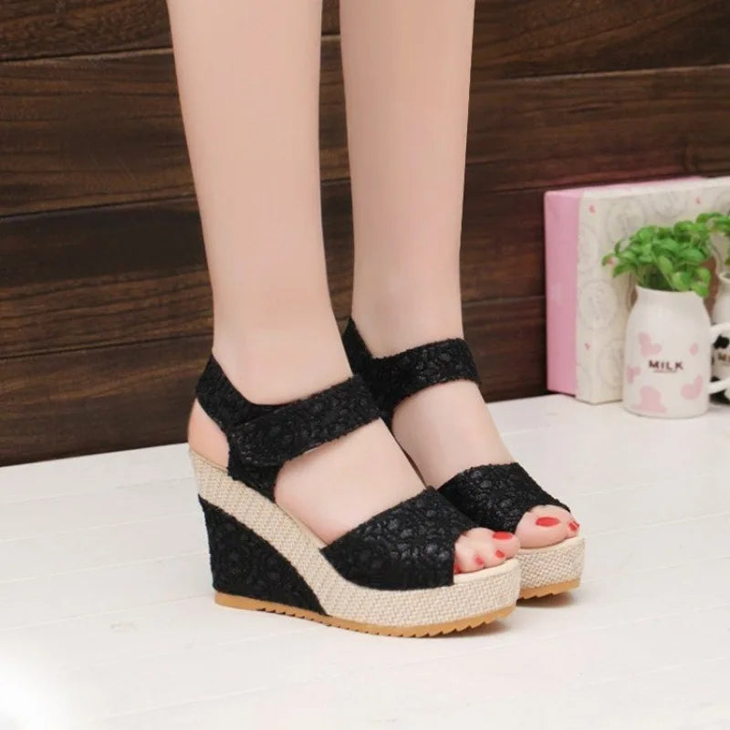 Women's Platform Wedge Sandals Summer New Peep Toe Ankle Strap High Heel Sandals for Women Outdoor Bohemia Dress Heeled Shoes