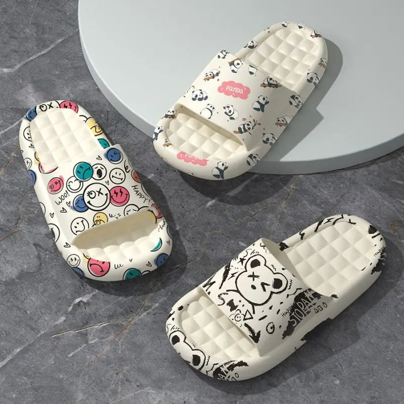 New Summer Men's Solid Home Slides Fashion Pattern Print Casual Non Slip Open Toe Slides For Indoor Walk Bathroom Shower Shoes