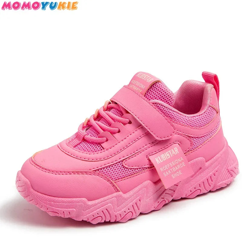 Spring New Kids Sneakers shoes 2023 PU Girls Casual Mesh Solid Pink Light Boys White Hook & Loop Children Non-slip Sports Shoe