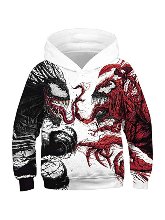 Venom Villain 3D Printed Full Body Long Sleeve Men's Hooded Sweatshirt, Teenage Street Casual Plus Size Men's Clothing