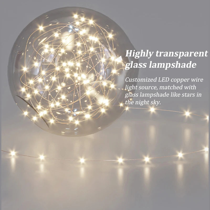 IRALAN Nordic Modern Glass Ball Starry LED Ceiling Lamp Lustre Light Fixture Bedroom Study Living room Home Lighting Room Decor