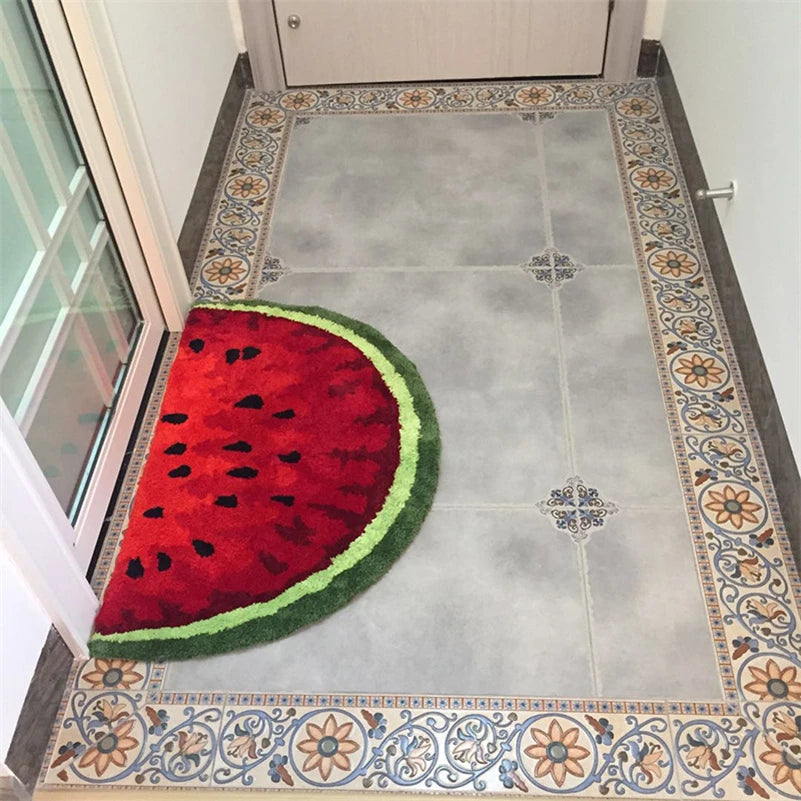 Creative Soft Thick Plush Mug Half Round Round Watermelon Floor Mat Non-slip Absorbent Kitchen Bathroom Carpet  Machine Washable