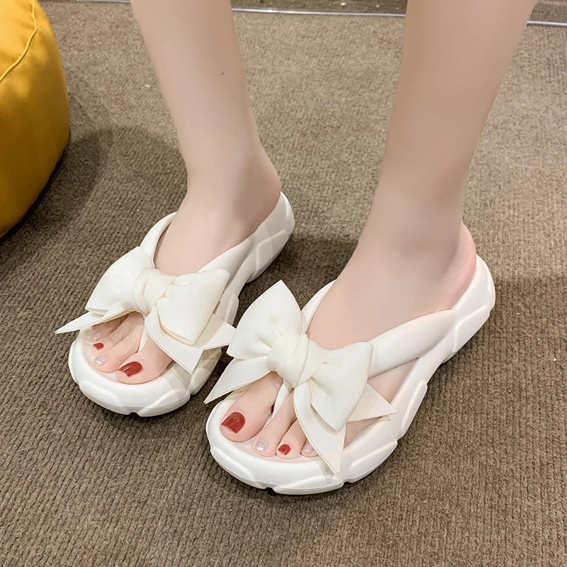 Fashion Bowknot Platform Flip Flop for Women 2024 Summer Beach Non Slip Wedge Slippers Woman Thick Sole Clip Toe Slides Sandals