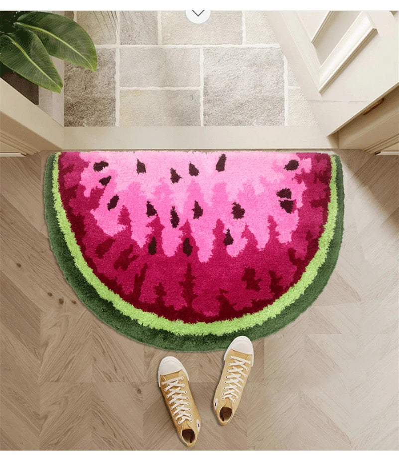 Creative Soft Thick Plush Mug Half Round Round Watermelon Floor Mat Non-slip Absorbent Kitchen Bathroom Carpet  Machine Washable