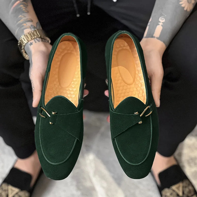 Fashion Men's Suede Genuine Leather Casual Shoes Mens Buckle Party Wedding Loafers Moccasins Men Light Comfortable Driving Flats