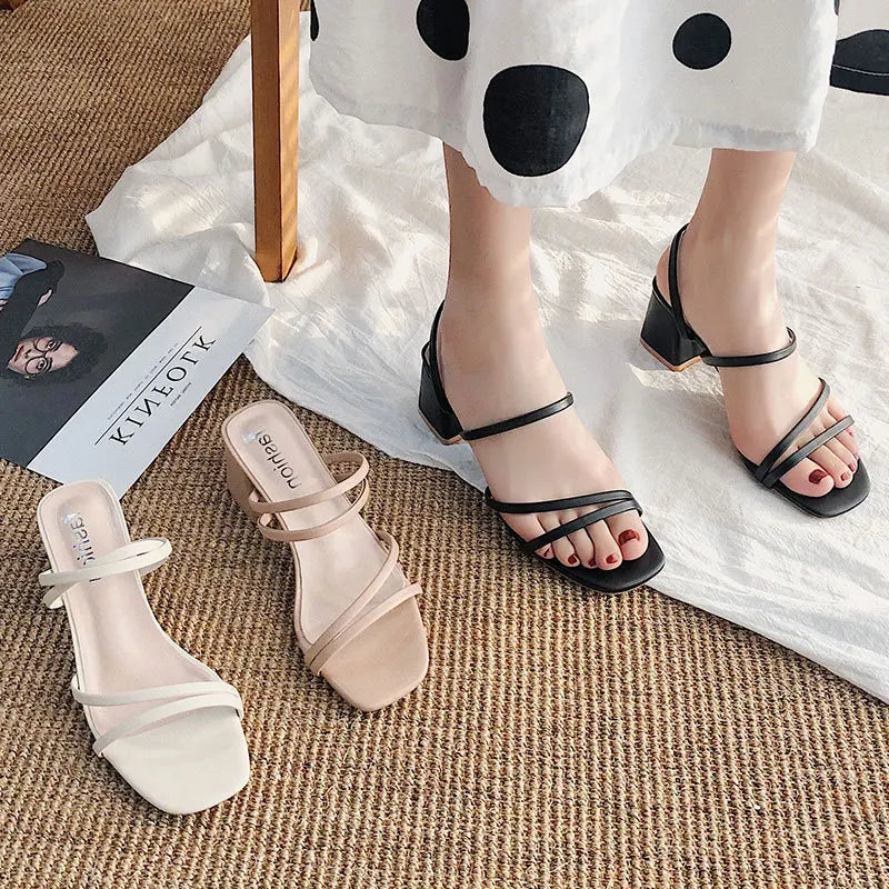 Women High Heel Sandals Summer Casual Female Shoes Woman Square Heel Open Toe Ankle Strap Ladies Sandalias Wedge Shoe 2024 New