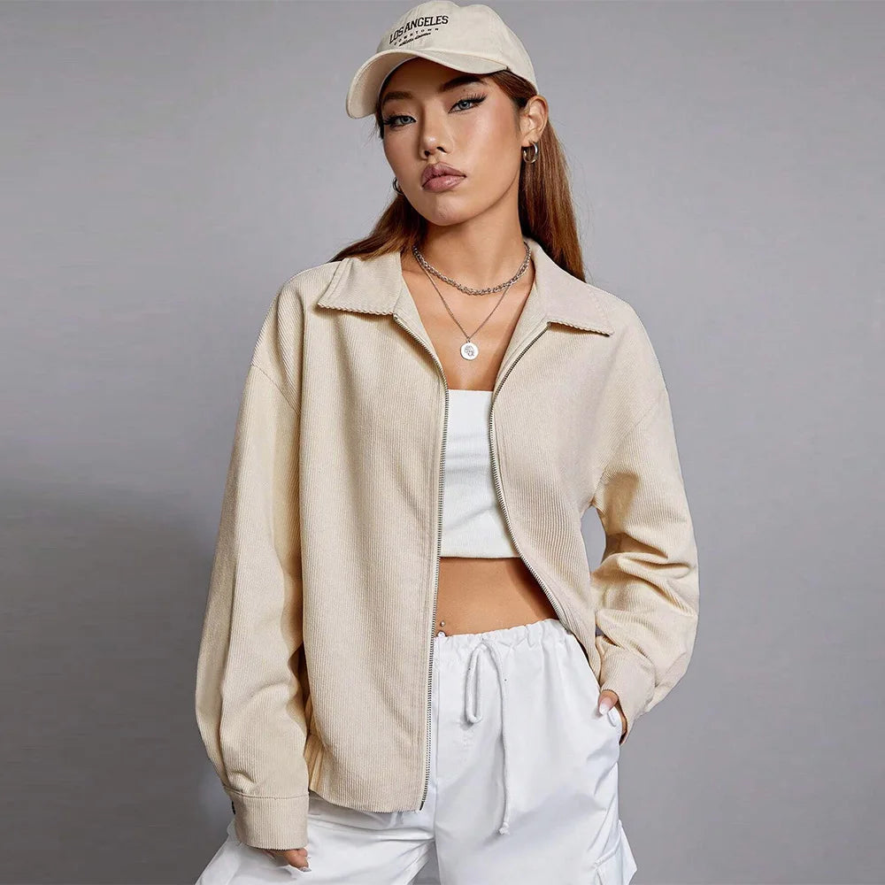 Fashion Instagram Loose Casual Outerwear Flip Collar Solid Coat 2024 Spring/Summer New Women's Street Jackets