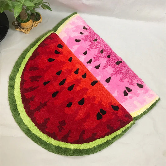 Creative Soft Thick Plush Mug Half Round Round Watermelon Floor Mat Non-slip Absorbent Kitchen Bathroom Carpet  Machine Washable