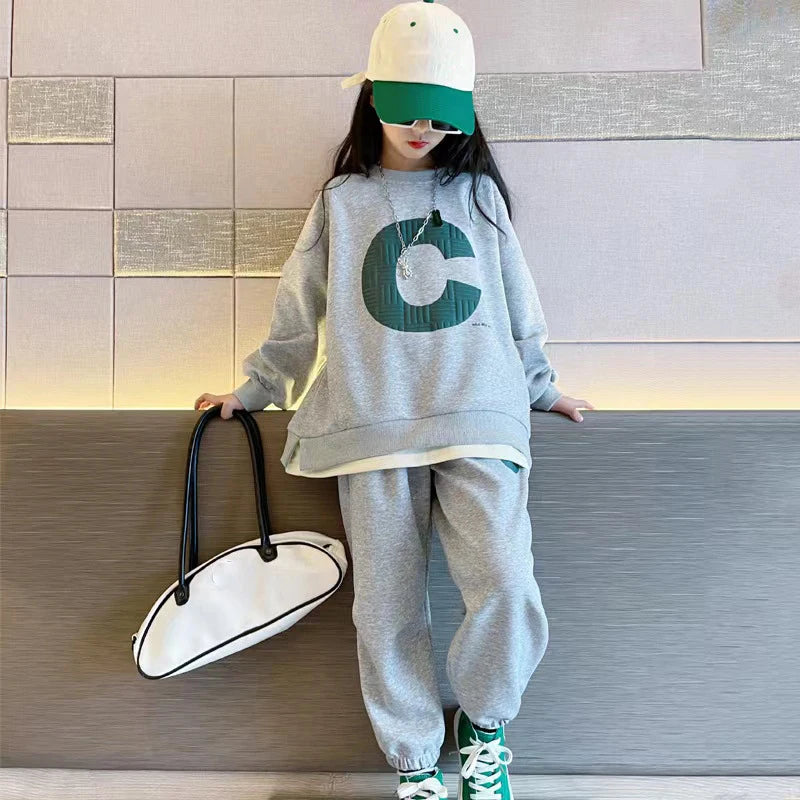 Autumn Girls' Spring Wear Sweater Set 2023 New Medium and Big Children's Leisure Clothing Suit Girls' Fashion Kids Sports Set