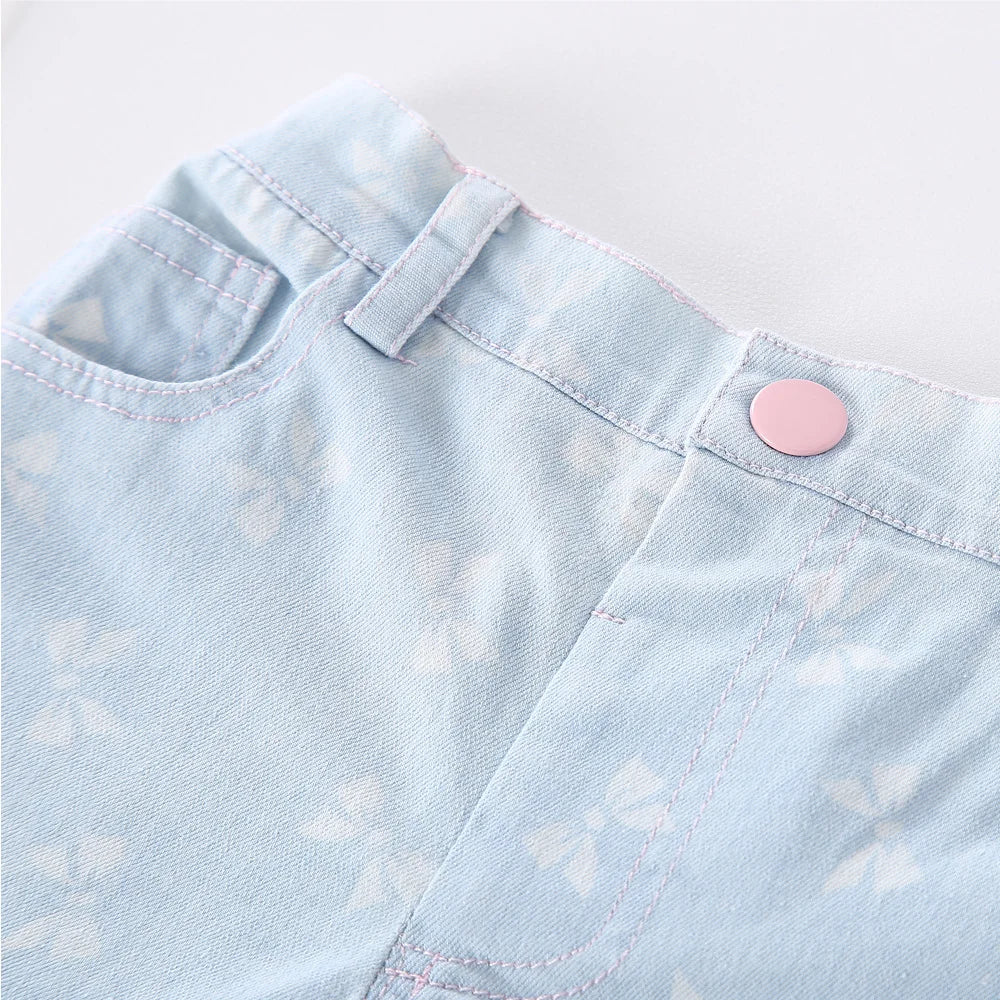 Summer Children Denim Shorts 1-8Y Girls Cotton Button Print Casual Short Jeans Korean Toddler Pants Kids Wear Clothing 2024 New