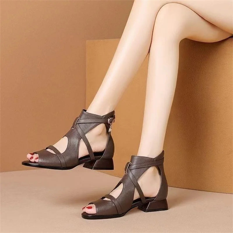 COOTELILI 2024 New Summer Shoes Women Strap Beach Sandals Zip Flat Heels Shoes Female Ladies Wedge Sandals 34-40