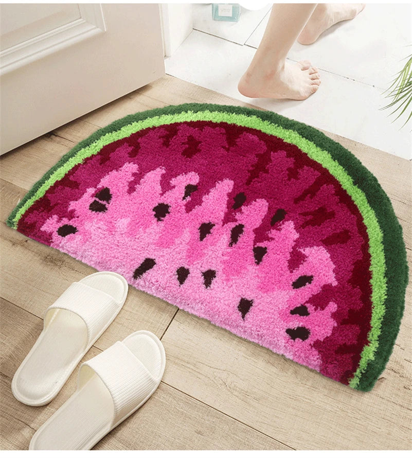 Creative Soft Thick Plush Mug Half Round Round Watermelon Floor Mat Non-slip Absorbent Kitchen Bathroom Carpet  Machine Washable