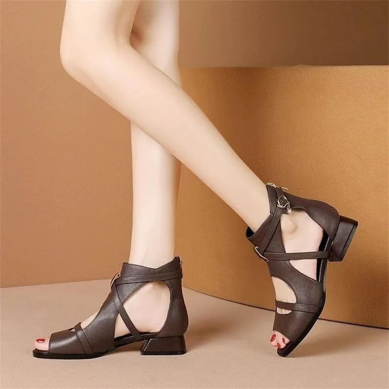 COOTELILI 2024 New Summer Shoes Women Strap Beach Sandals Zip Flat Heels Shoes Female Ladies Wedge Sandals 34-40