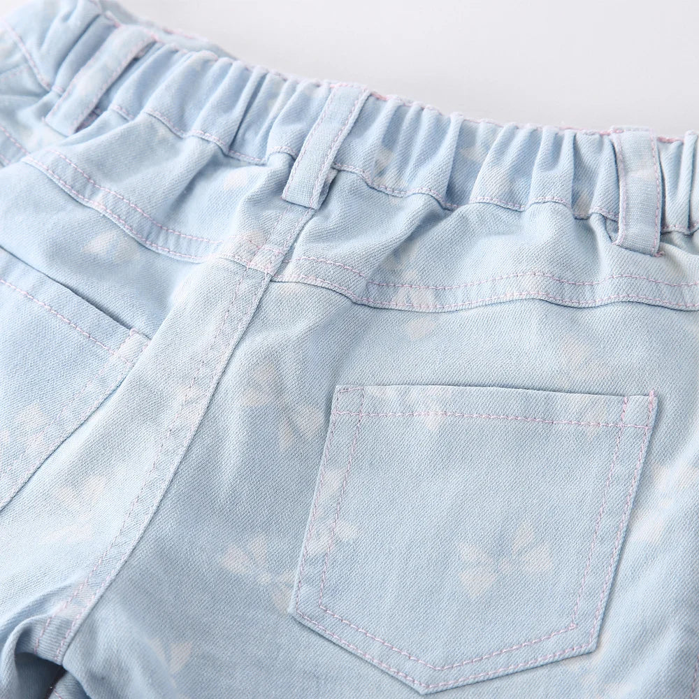 Summer Children Denim Shorts 1-8Y Girls Cotton Button Print Casual Short Jeans Korean Toddler Pants Kids Wear Clothing 2024 New