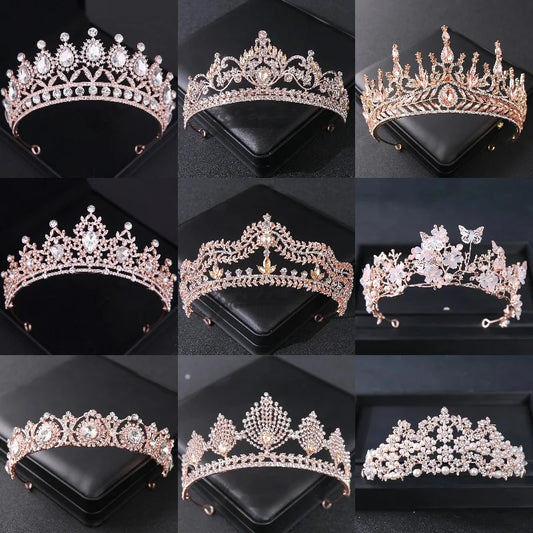 Rose Gold Color Crystal Tiaras And Crowns Rhinestone Prom Princess Diadem Wedding Bridal Hair Accessories Jewelry Crown Tiara