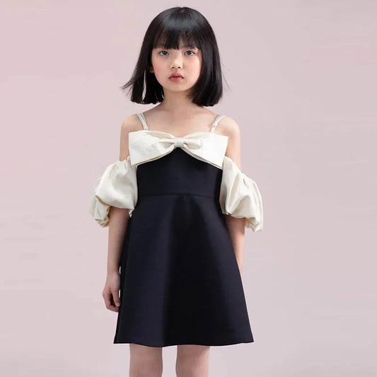 Baby Girl Bow Off Shoulder Dress Kids Bridemaid Wedding Dresses for Children Black Teen Girls Boutique Party Wear Elegant Frocks