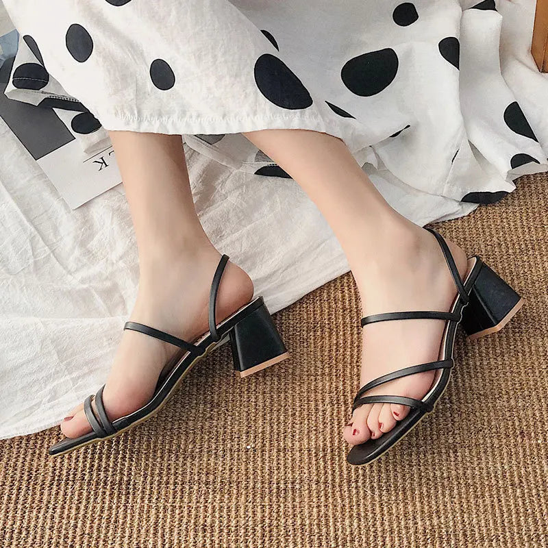 Women High Heel Sandals Summer Casual Female Shoes Woman Square Heel Open Toe Ankle Strap Ladies Sandalias Wedge Shoe 2024 New