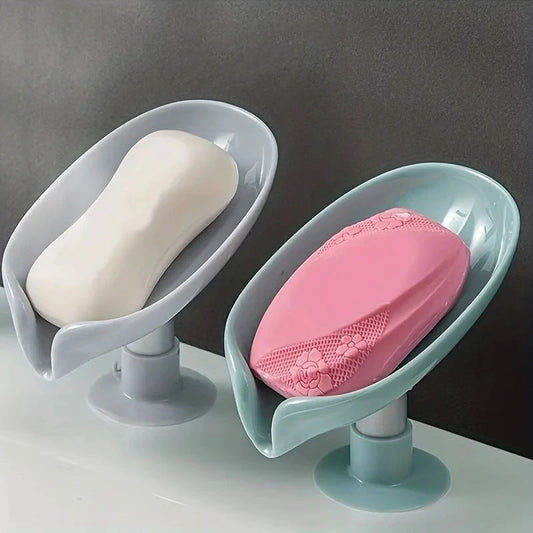 Soap Holder Drain Water Soap Dish Leaf Shape Soap Box Shower Soap Drainer Suction Cup Soap Container Modern Bathroom Accessories