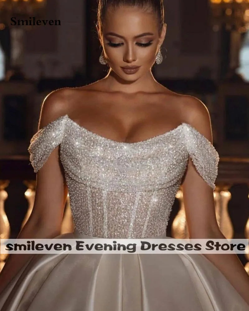 Smileven Princess Wedding Dresses Off The Shoulder Sequins Top Bride Dress Saudi Arabia Boho Vestido De Noiva Ball Gowns 2024