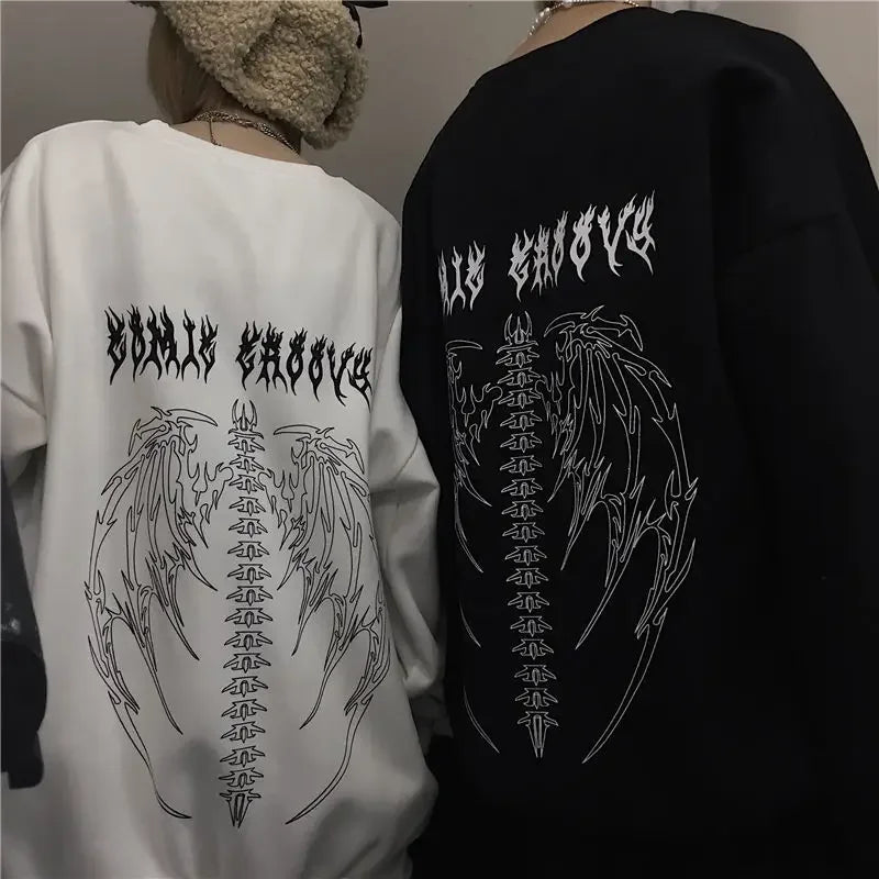 Autumn Punk Black Sweatshirts Tops Gothic Grunge Oversized Hoodie Streetwear Womens Hip-hop Cool Couple High Street Pullovers