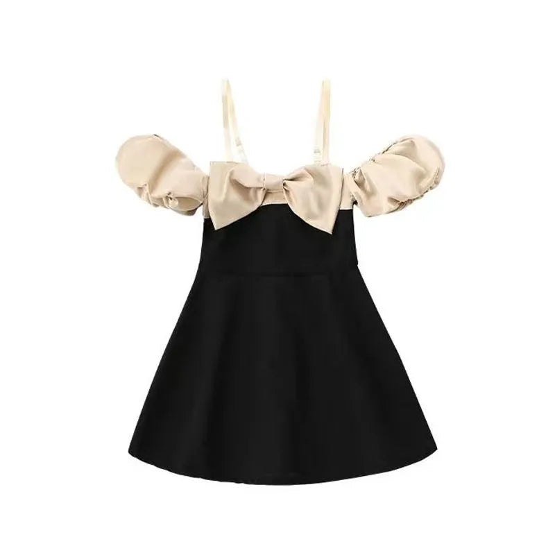 Baby Girl Bow Off Shoulder Dress Kids Bridemaid Wedding Dresses for Children Black Teen Girls Boutique Party Wear Elegant Frocks