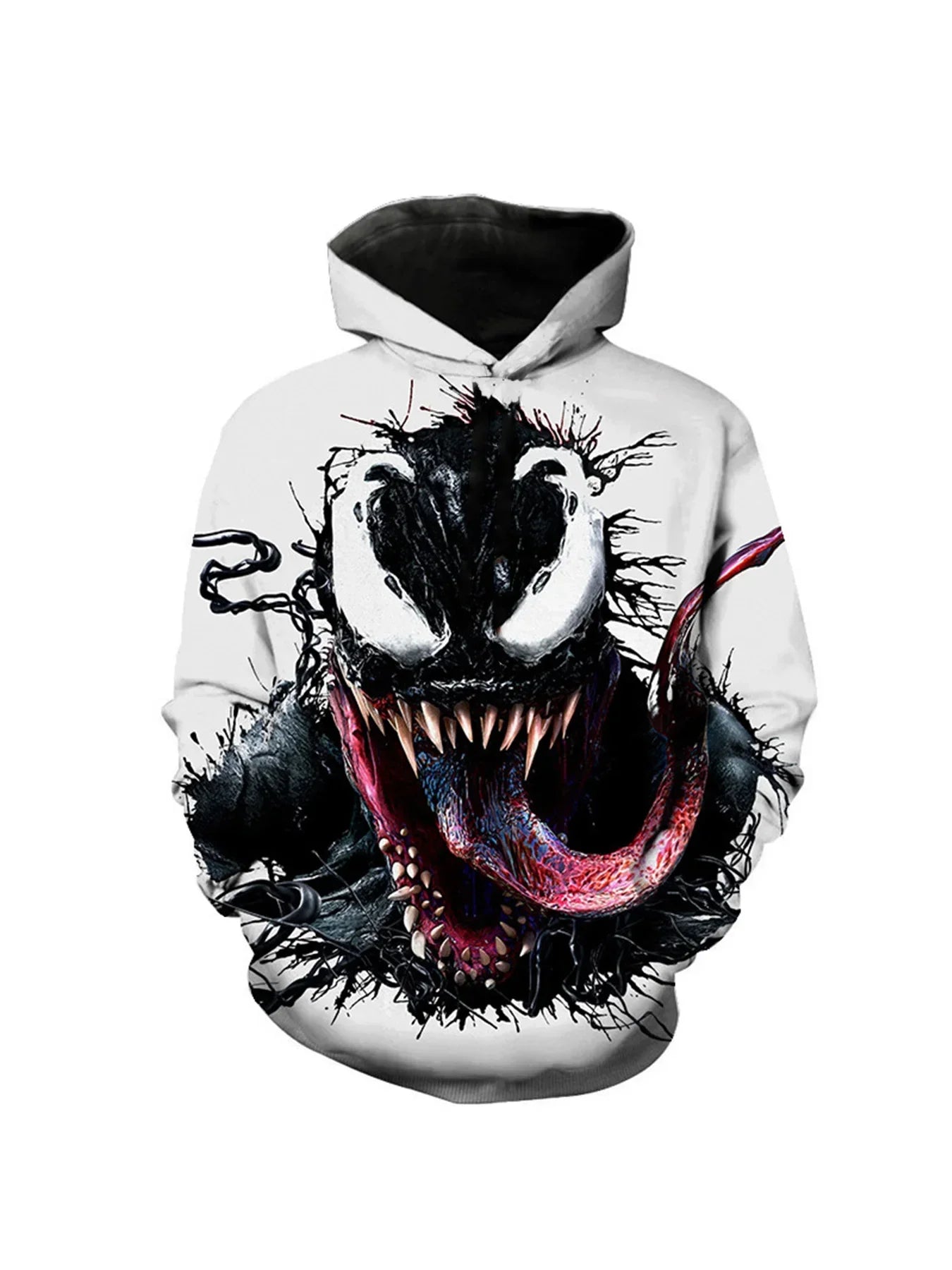 Venom Villain 3D Printed Full Body Long Sleeve Men's Hooded Sweatshirt, Teenage Street Casual Plus Size Men's Clothing