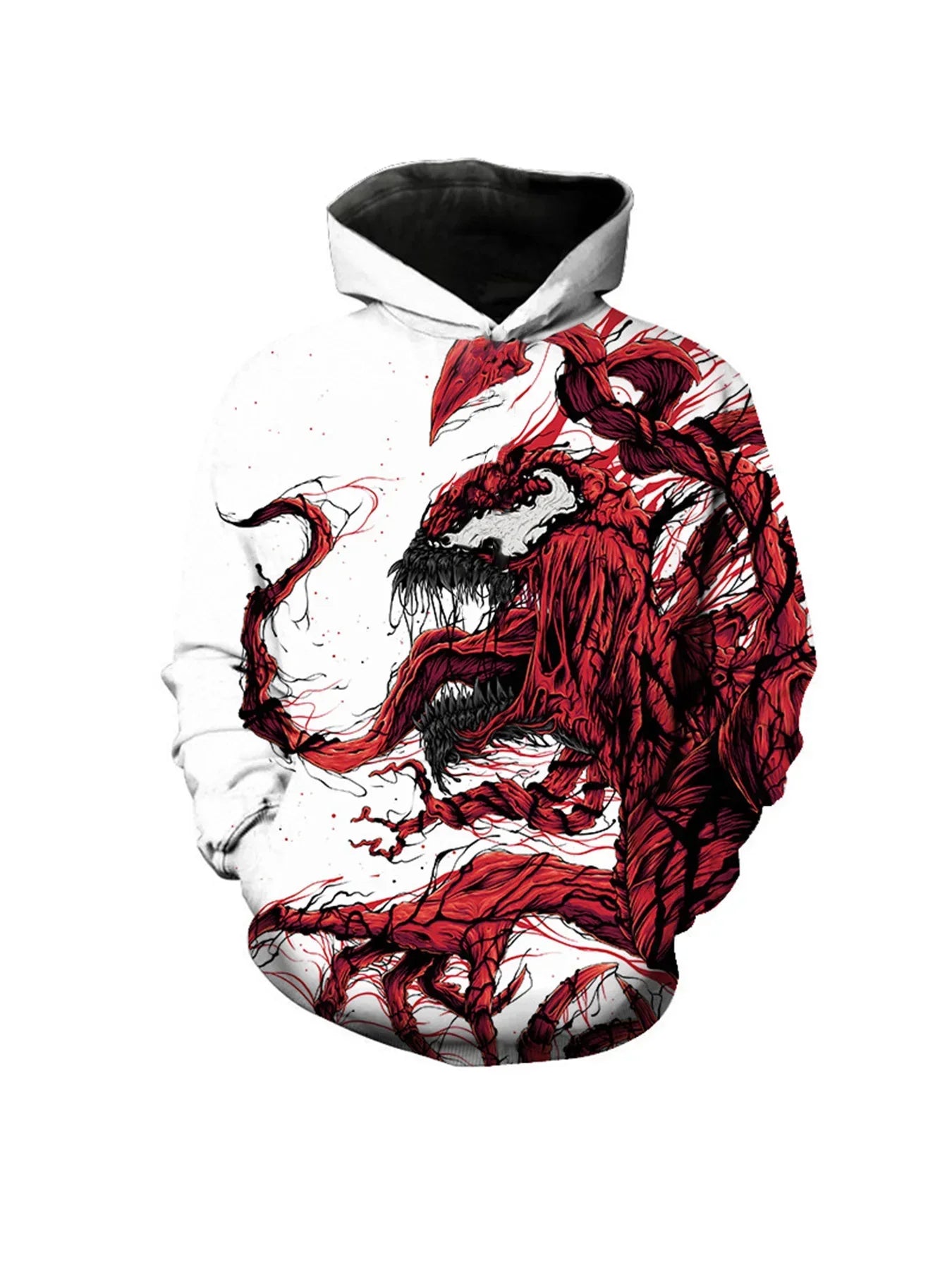 Venom Villain 3D Printed Full Body Long Sleeve Men's Hooded Sweatshirt, Teenage Street Casual Plus Size Men's Clothing