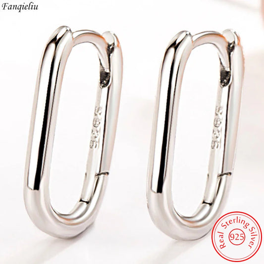 Fanqieliu Solid 925 Sterling Silver Woman's Fashion Jewelry New Hoop Earrings FQL23622