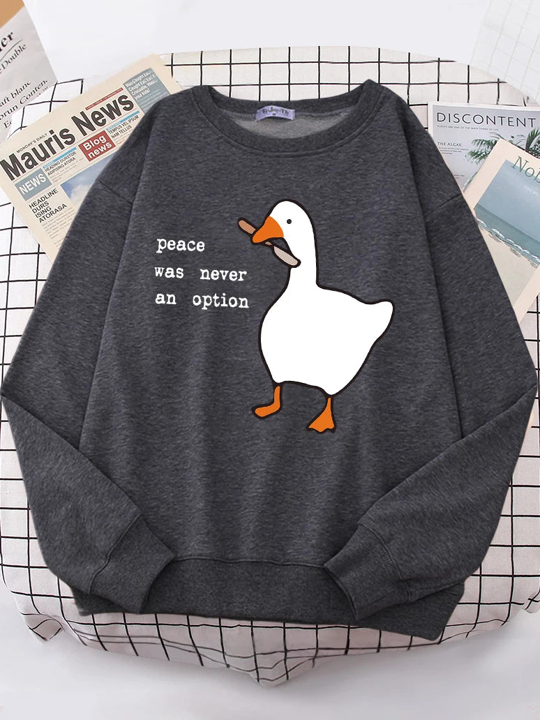 Peace Was Never An Option Goose Printed Womens Hoody Shoulder Drop Warm Hoodies simple Soft Hoodie Street Casual Female Pullover