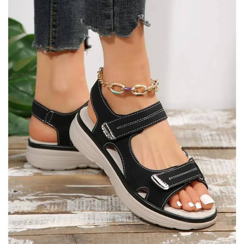 New Elegant Women Genuine Leather Sandals Women's Sport Style Lightweight Plus Size Slippers Women Sandals Plus Size 36-43