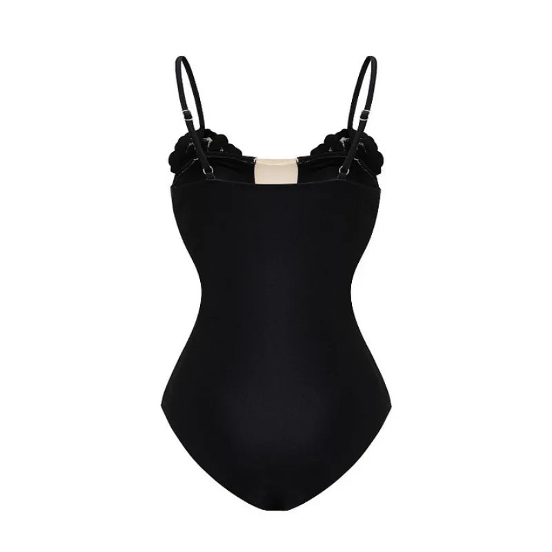 Women's Crystal One Piece Maillot Swimwear Beach Dress in Black