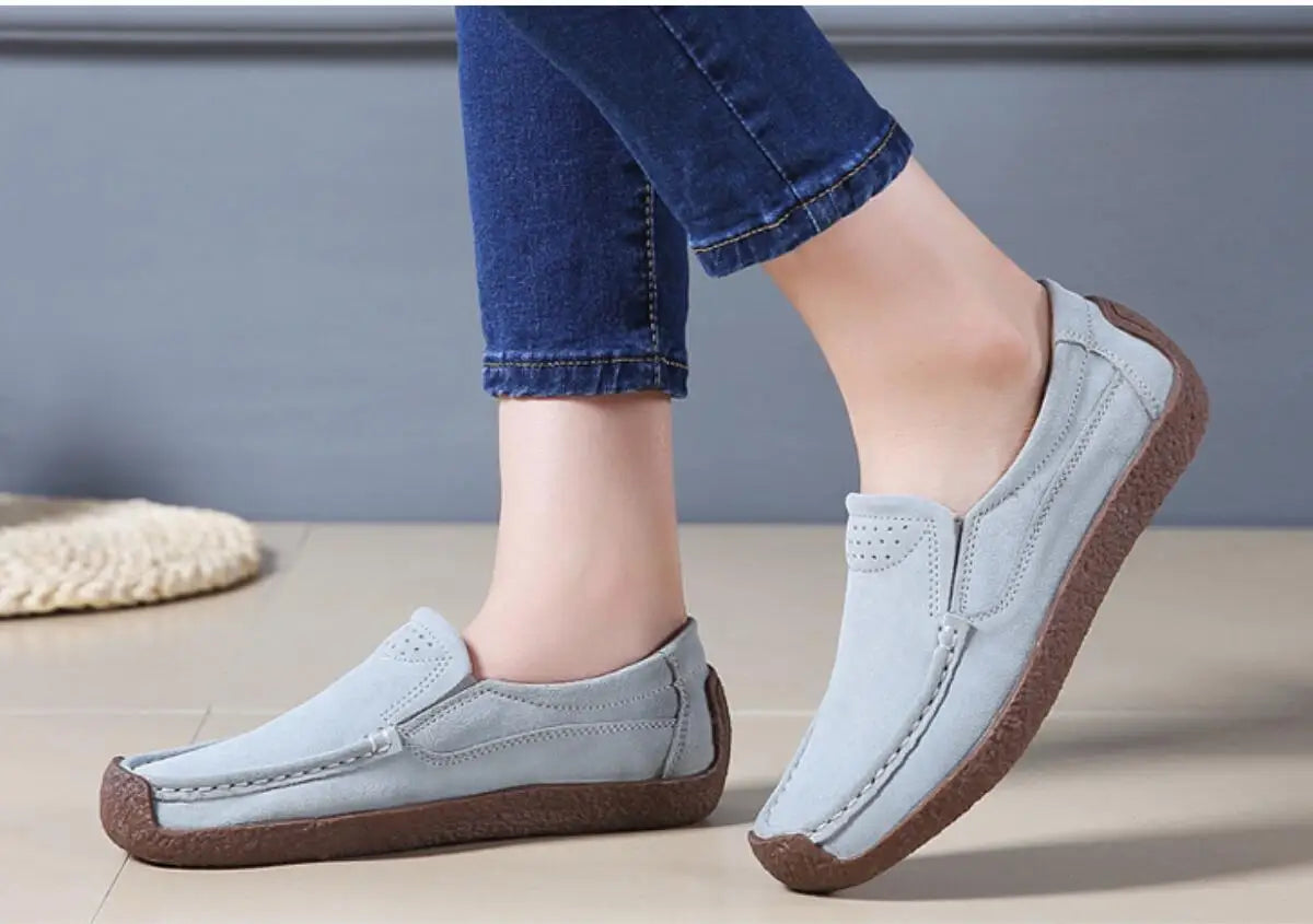 Fashion Suedes Leather Women's Casual Shoes Comfortable flat shoes Women Autumn Spring Slip-on Loafers Female Soft Shoes Large