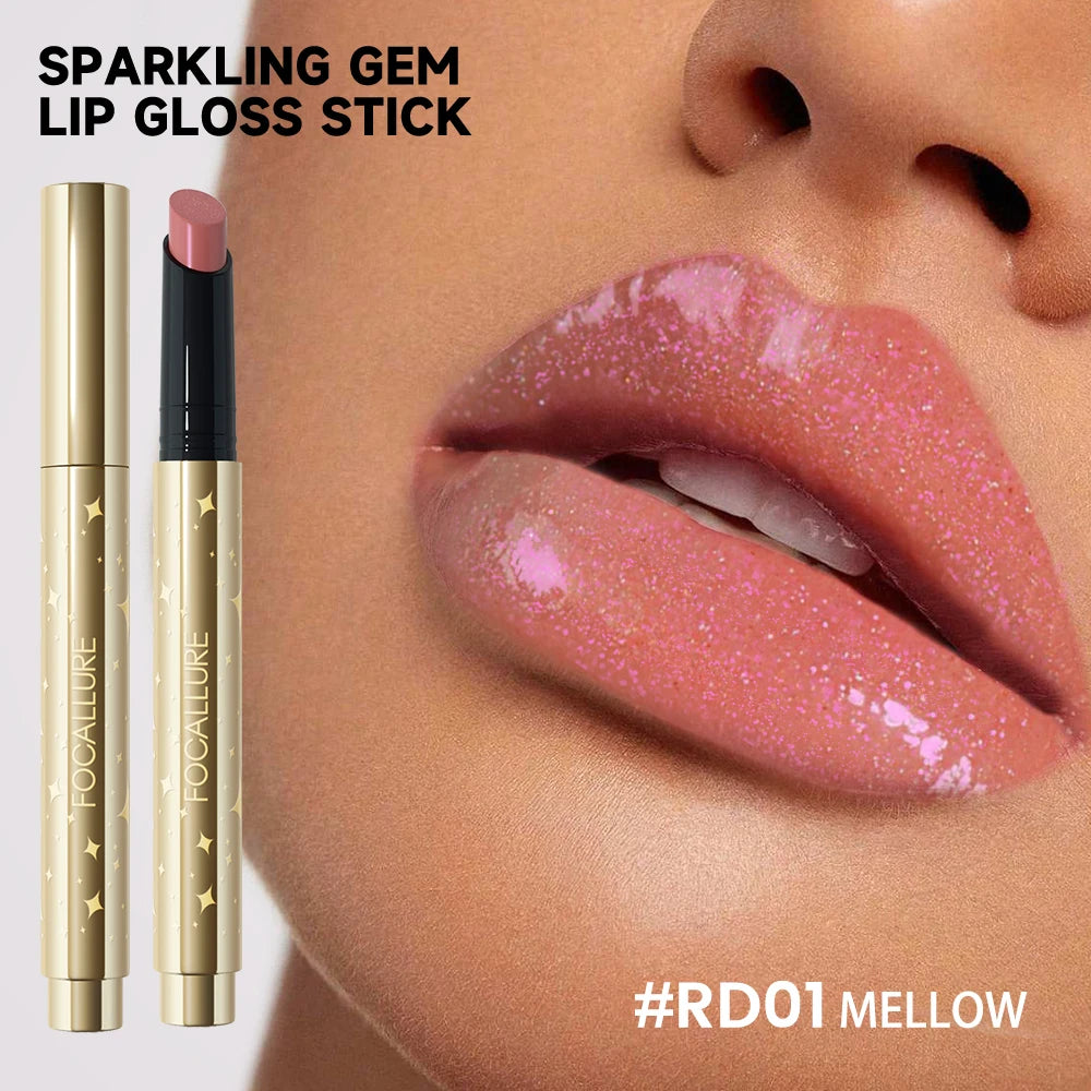 FOCALLURE Shimmer Lip Gloss Stick Moisturizing Long Lasting Sparkle Lip Gloss Lip Balm 7 Colors Lips Makeup Cosmetics