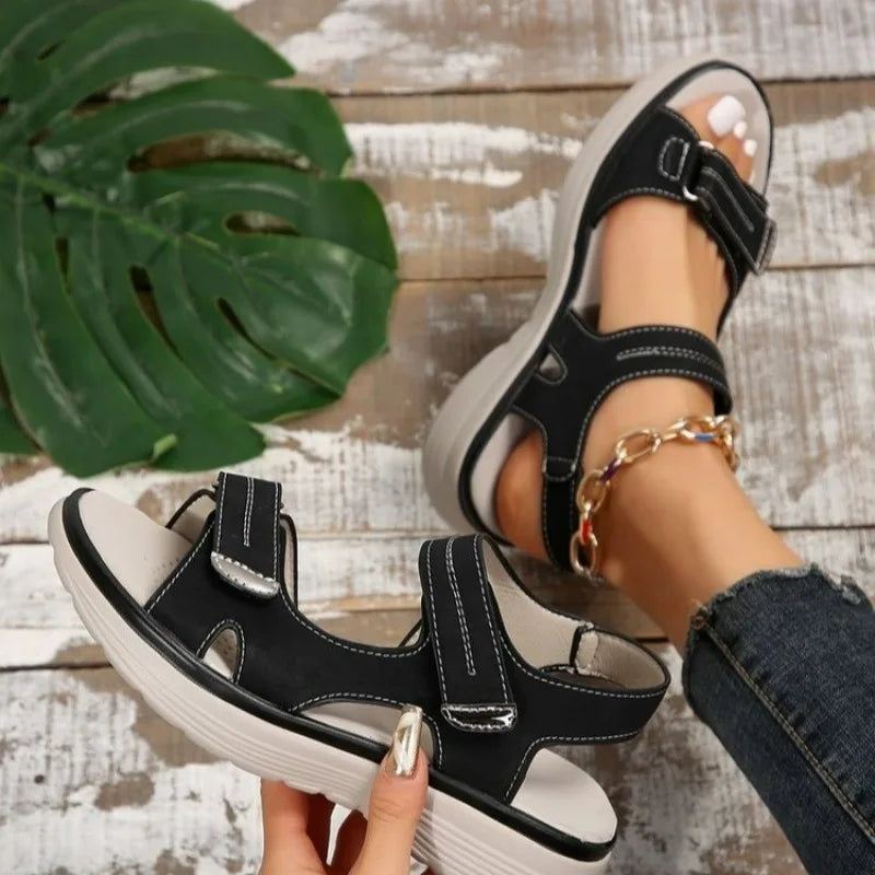 New Elegant Women Genuine Leather Sandals Women's Sport Style Lightweight Plus Size Slippers Women Sandals Plus Size 36-43